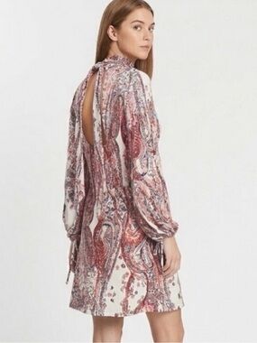 Free People Red Boho Mini Dress Open Back Long Sleeve Size S